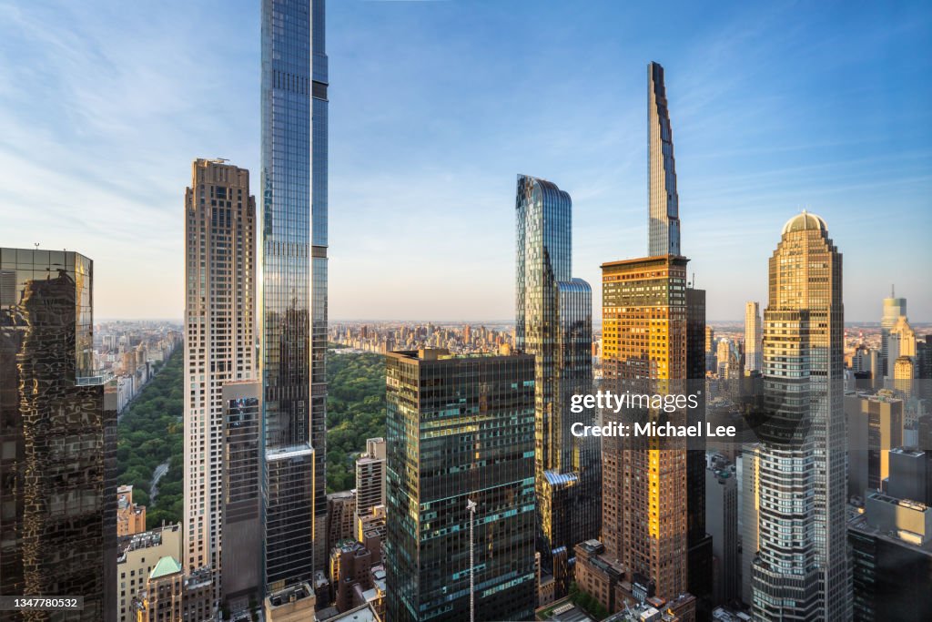 High Angle Sunset View of Billionaires' Row in New York