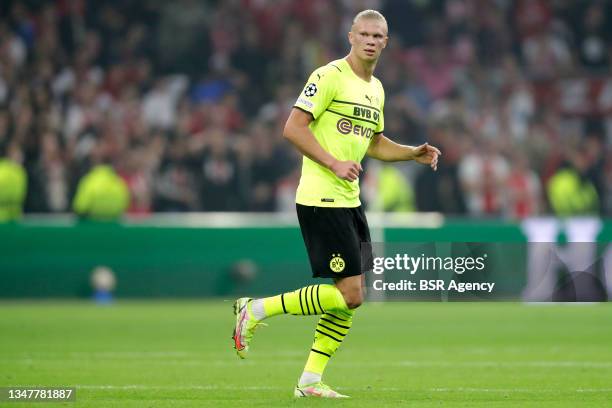 Erling Haaland of Borussia Dortmund during the Group C - UEFA Champions League match between Ajax and Borussia Dortmund at Johan Cruijff ArenA on...