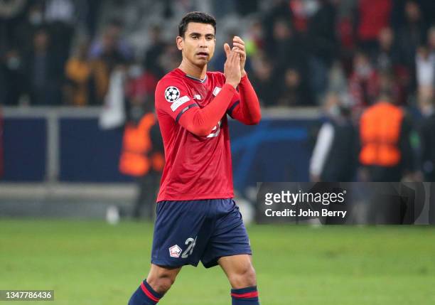 Benjamin Andre of Lille during the UEFA Champions League group G match between Lille OSC and Sevilla FC at Stade Pierre-Mauroy on October 20, 2021 in...