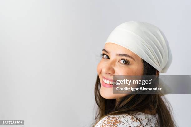 smiling young hipster - bandana stockfoto's en -beelden