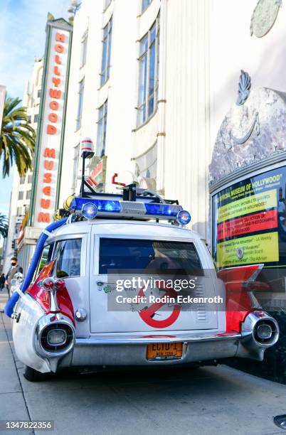 Ecto-1 "Ghostbusters" car is seen at The Hollywood Museum Celebrates “The Silence Of The Lambs” 30th Anniversary at The Hollywood Museum on October...