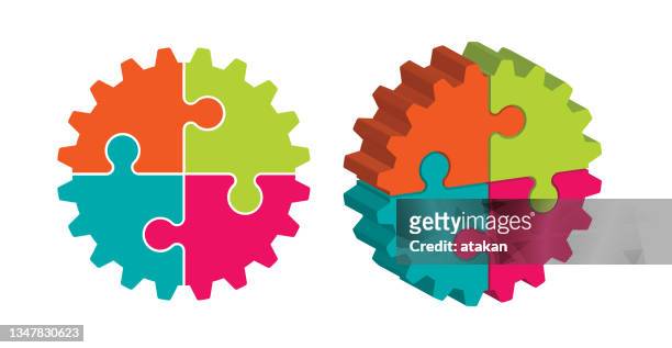 vector 3d gear puzzle - puzzle piece icon stock illustrations
