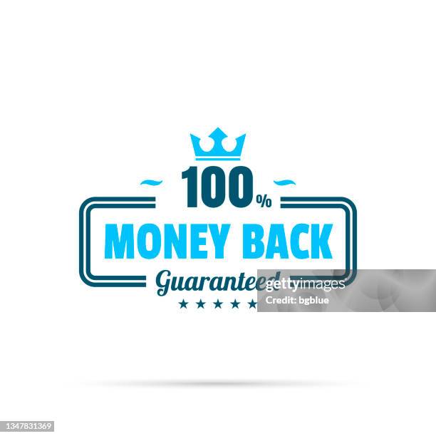 trendy blue badge - money back, 100% guaranteed - money back guarantee stock illustrations