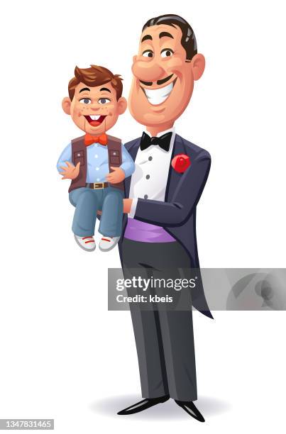 illustrazioni stock, clip art, cartoni animati e icone di tendenza di ventriloquo con manichino - ventriloquo