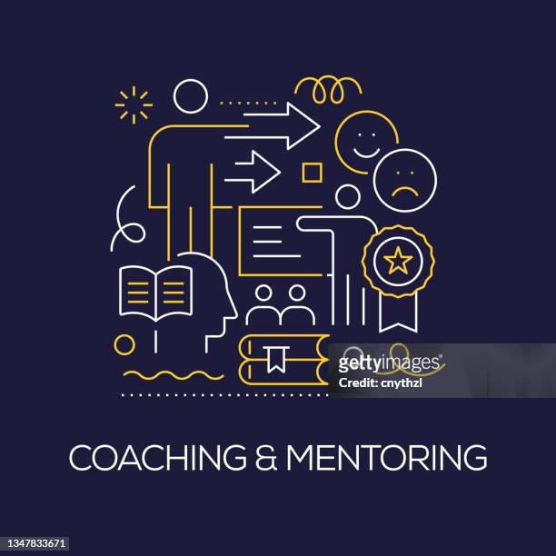 vector set of illustration coaching and mentoring concept. line art style background design for web page, banner, poster, print etc. vector illustration. - coach stock illustrations