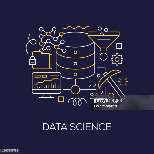 Vector Set Of Illustration Data Science Concept Line Art Style ...