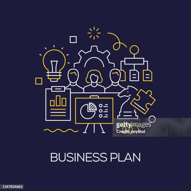 vector set of illustration business plan concept. line art style background design for web page, banner, poster, print etc. vector illustration. - business plan stock illustrations