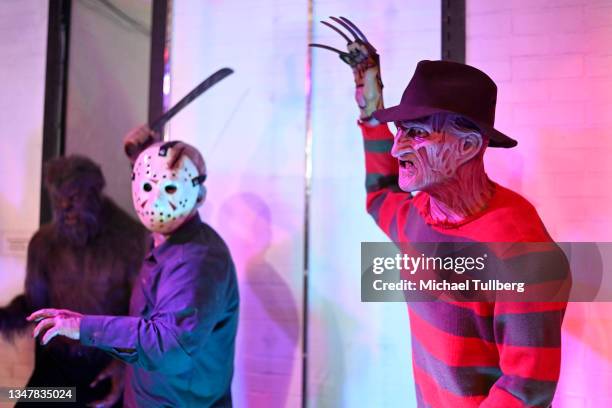 Recreation of Jason Voorhees from "Friday The 13th" and Freddy Krueger from "A Nightmare On Elm Street" on display at the opening of Rich Correll's...