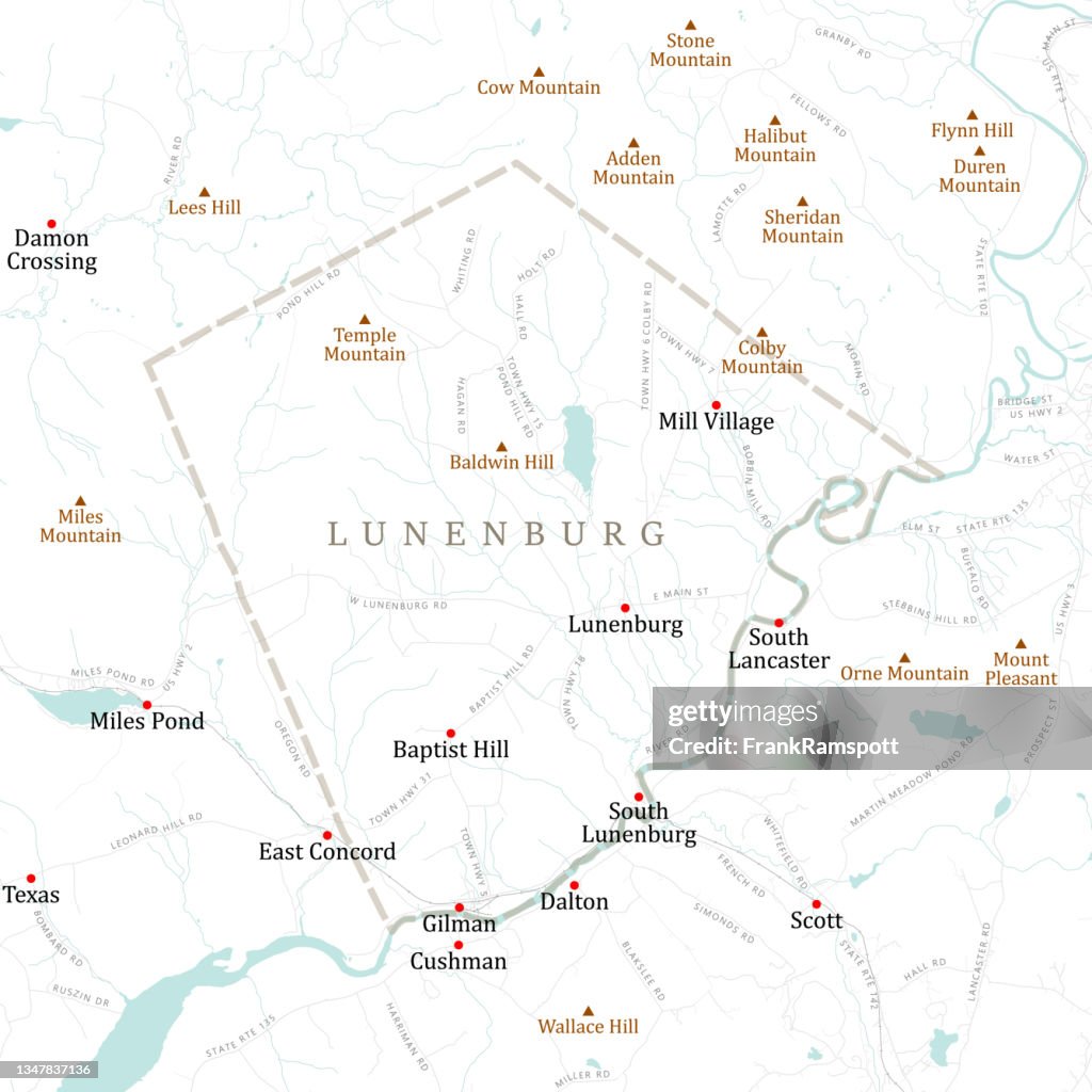 VT Essex Lunenburg Vector Road Map