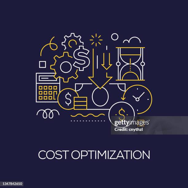 vector set of illustration cost optimization concept. line art style background design for web page, banner, poster, print etc. vector illustration. - cost optimization stock illustrations