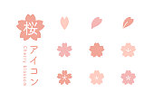 A set of simple cherry blossom icons.