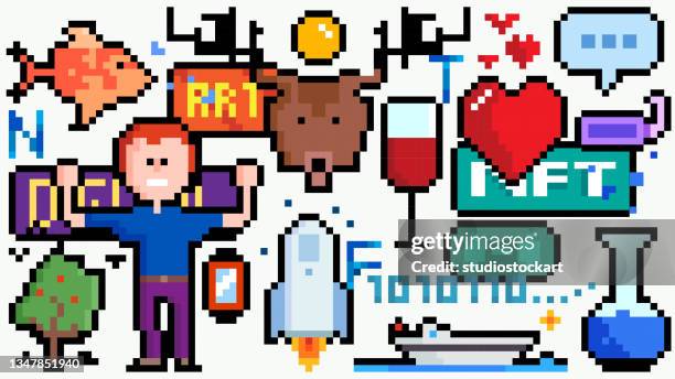 stockillustraties, clipart, cartoons en iconen met non-fungible token. - pixel art