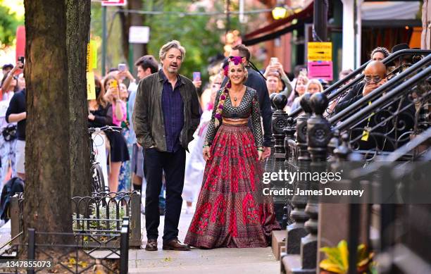 Jon Tenney and Sarah Jessica Parker seen on the set of "And Just Like That..." the follow up series to "Sex and the City" in the West Village on...