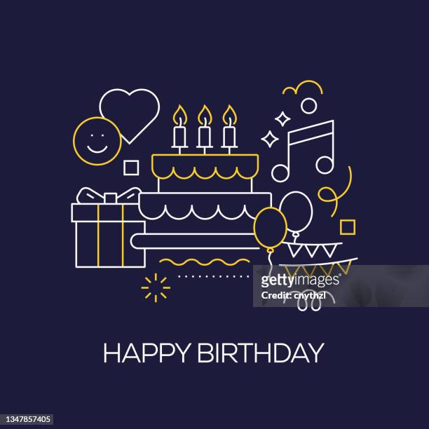 vector set of illustration happy birthday concept. line art style background design for web page, banner, poster, print etc. vector illustration. - birthday stock illustrations