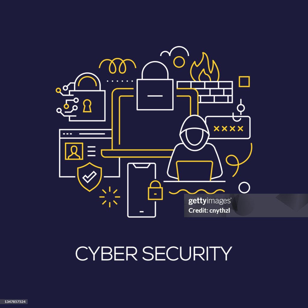 Security Calligraphy Vector Set Of Illustration Cyber Security Concept Line Art Style ...