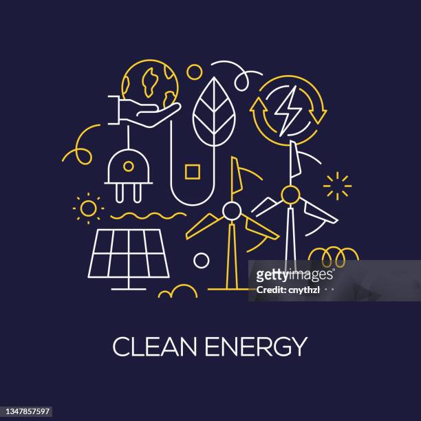 vector set of illustration clean energy concept. line art style background design for web page, banner, poster, print etc. vector illustration. - royal blue stock illustrations