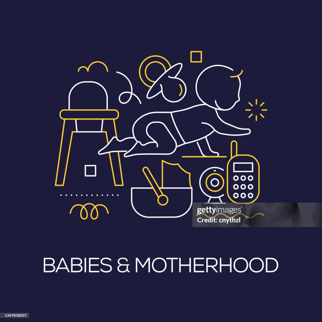 Vector Set of Illustration Babies and Motherhood Concept. Line Art Style Background Design for Web Page, Banner, Poster, Print etc. Vector Illustration.