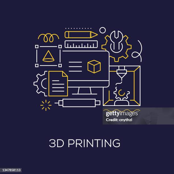 vector set of illustration 3d printing concept. line art style background design for web page, banner, poster, print etc. vector illustration. - printing out stock illustrations