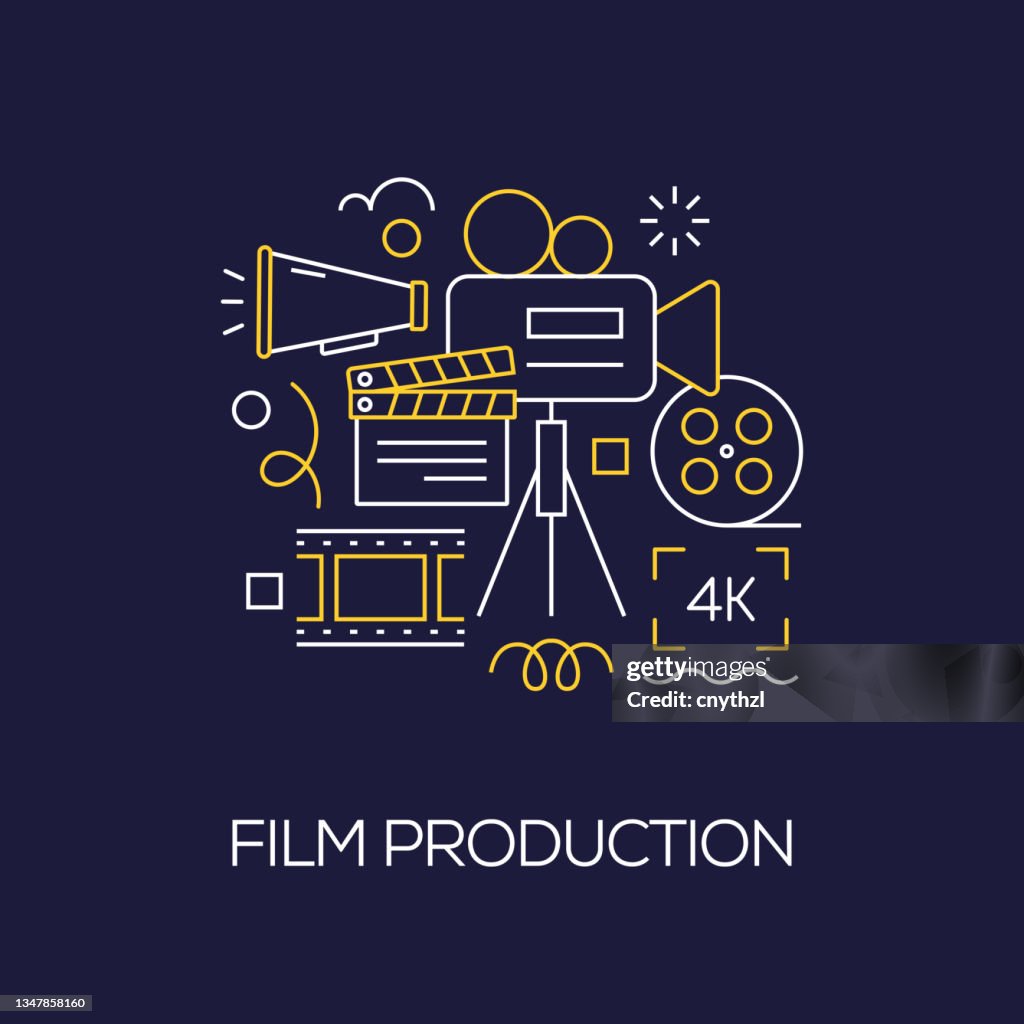 Vector Set of Illustration Film Production Concept. Line Art Style Background Design for Web Page, Banner, Poster, Print etc. Vector Illustration.