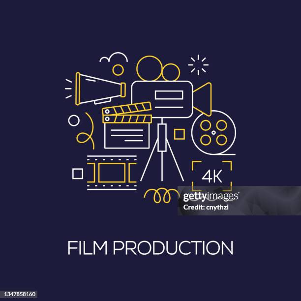 vector set of illustration film production concept. line art style background design for web page, banner, poster, print etc. vector illustration. - cameraman stock illustrations