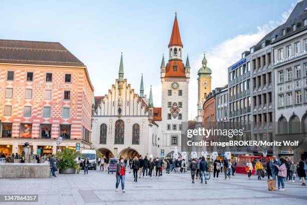 old town hall, city centre at marienplatz, pedestrian zone, munich, bavaria, germany - pedestrian zone bildbanksfoton och bilder