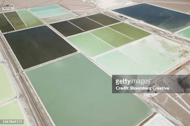 brine pools at a lithium mine - calama stockfoto's en -beelden