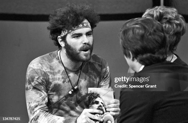 Yippie Jerry Rubin interviewed at WBZ TV Studio, Brighton, Boston, Massachusetts, 1970.