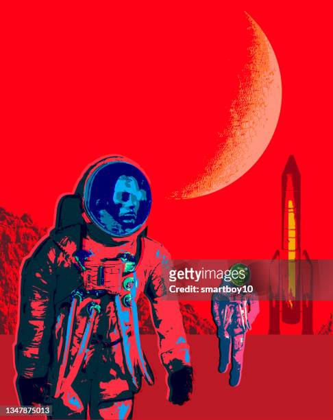 stockillustraties, clipart, cartoons en iconen met astronaut on mars - et poster