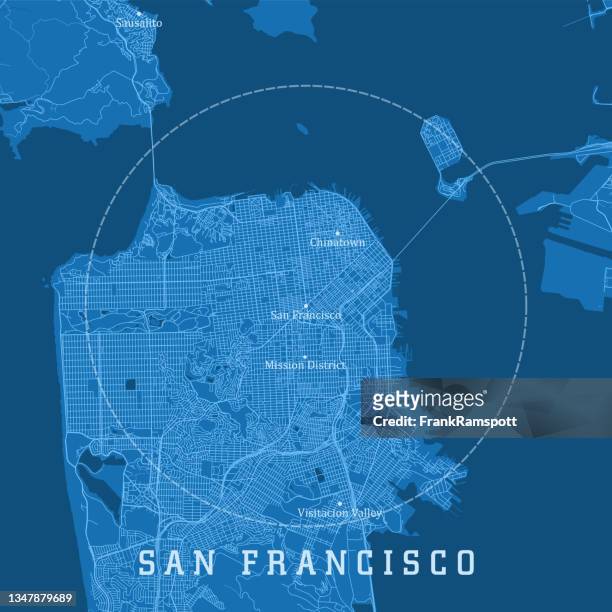 ilustrações de stock, clip art, desenhos animados e ícones de san francisco ca city vector road map blue text - enseada