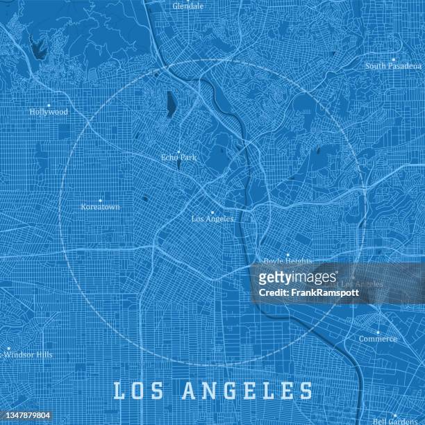 ilustraciones, imágenes clip art, dibujos animados e iconos de stock de los ángeles ca city vector road map texto azul - los angeles california