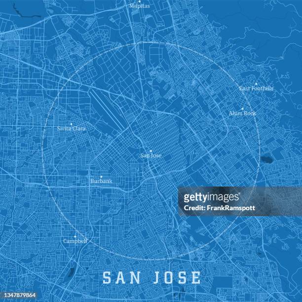 stockillustraties, clipart, cartoons en iconen met san jose ca city vector road map blue text - santa clara county californië