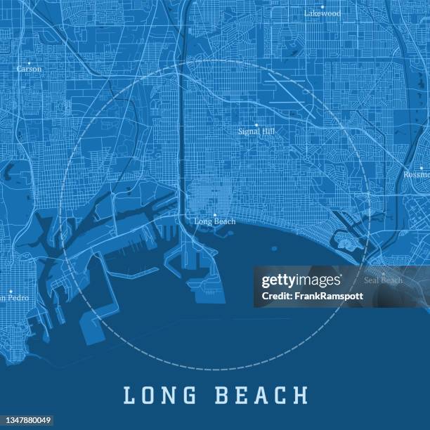 stockillustraties, clipart, cartoons en iconen met long beach ca city vector road map blue text - 42nd toyota grand prix of long beach press day