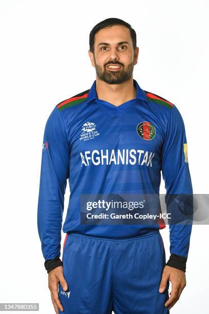 Mohammad Nabi of Afghanistan poses for a headshot prior to the ICC Men's T20 World Cup on October 19, 2021 in Abu Dhabi, United Arab Emirates.