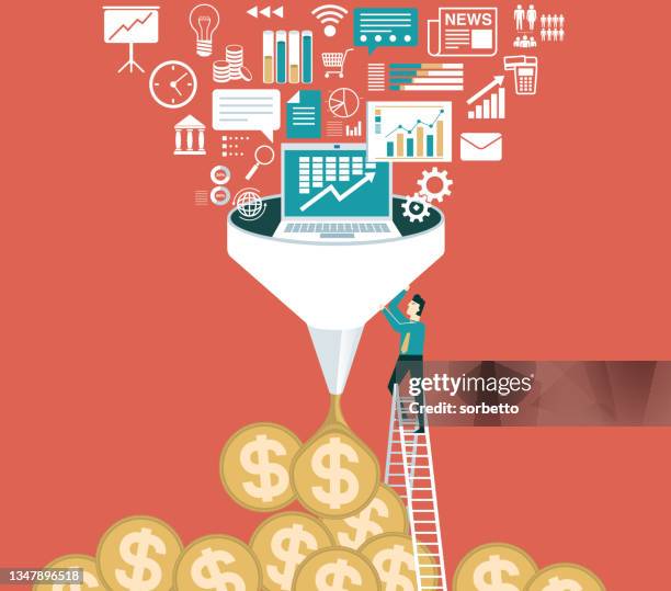 businessman - big data - horizontal funnel stock illustrations