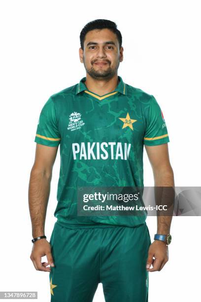 Haider Ali of Pakistan poses for a headshot prior to the ICC Men's T20 World Cup on October 19, 2021 in Dubai, United Arab Emirates.