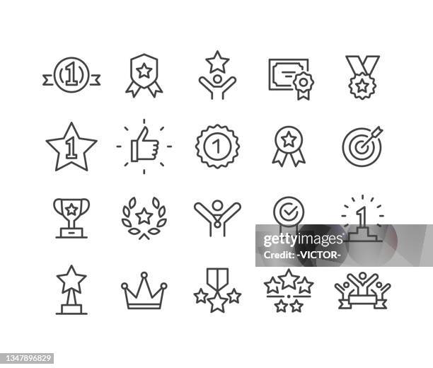 illustrations, cliparts, dessins animés et icônes de icônes de récompenses - série classic line - couronne de laurier