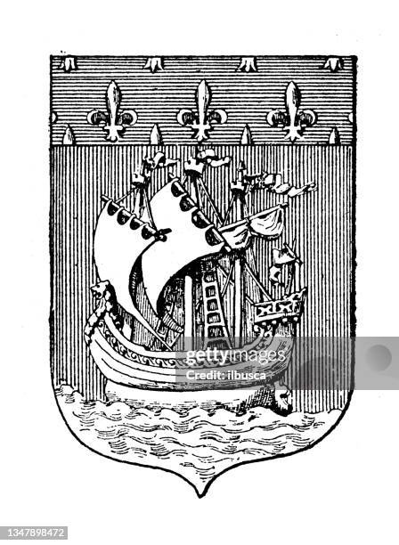 illustrazioni stock, clip art, cartoni animati e icone di tendenza di illustrazione antica: insegne di parigi - coat of arms