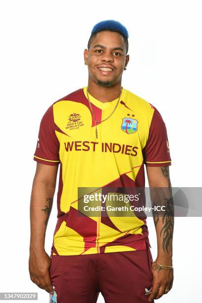 Shimron Hetmyer of West Indies poses for a headshot prior to the ICC Men's T20 World Cup on October 19, 2021 in Abu Dhabi, United Arab Emirates.