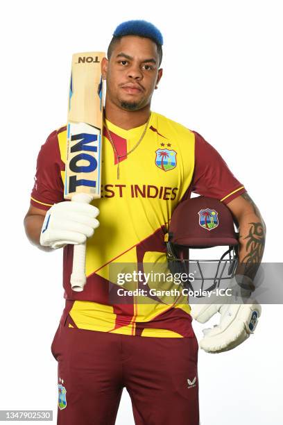 Shimron Hetmyer of West Indies poses for a headshot prior to the ICC Men's T20 World Cup on October 19, 2021 in Abu Dhabi, United Arab Emirates.