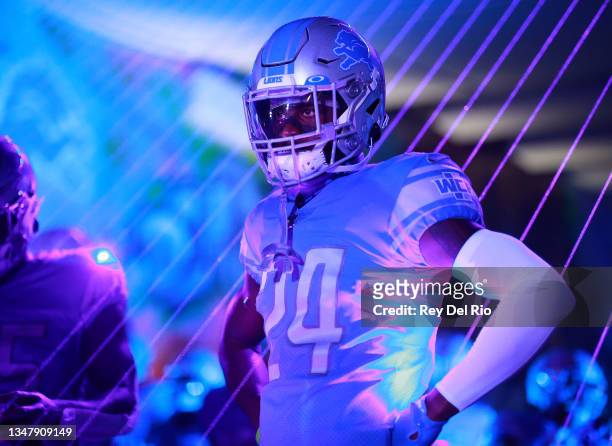 Amani Oruwariye of the Detroit Lions looks on before the game against the Cincinnati Bengals at Ford Field on October 17, 2021 in Detroit, Michigan.