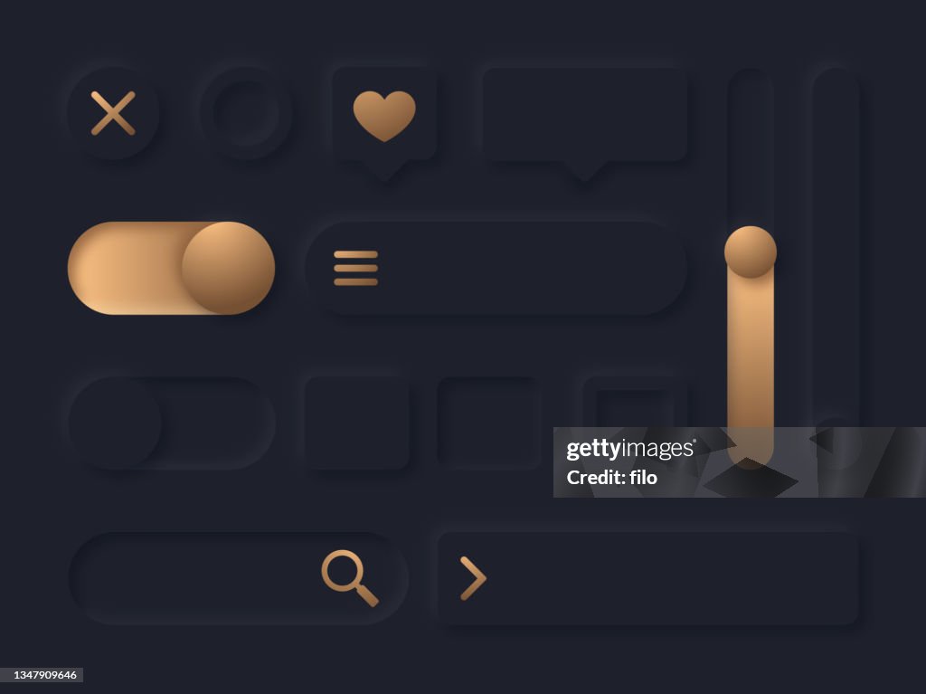 Neomorphism Gui Dark Gold Neomorphism Interface Gui Design Elements High-Res Vector ...