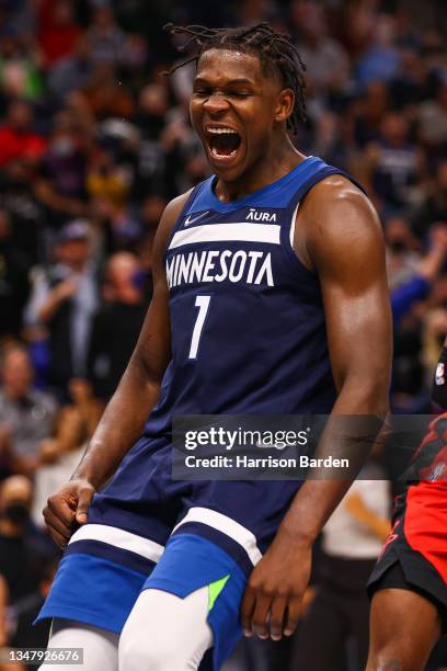 Anthony Edwards of the Minnesota Timberwolves during the game against the Houston Rockets at Target Center on October 20, 2021 in Minneapolis,...