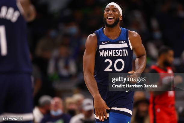 Josh Okogie of the Minnesota Timberwolves during the game against the Houston Rockets at Target Center on October 20, 2021 in Minneapolis, Minnesota....