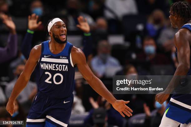 Josh Okogie of the Minnesota Timberwolves during the game against the Houston Rockets at Target Center on October 20, 2021 in Minneapolis, Minnesota....