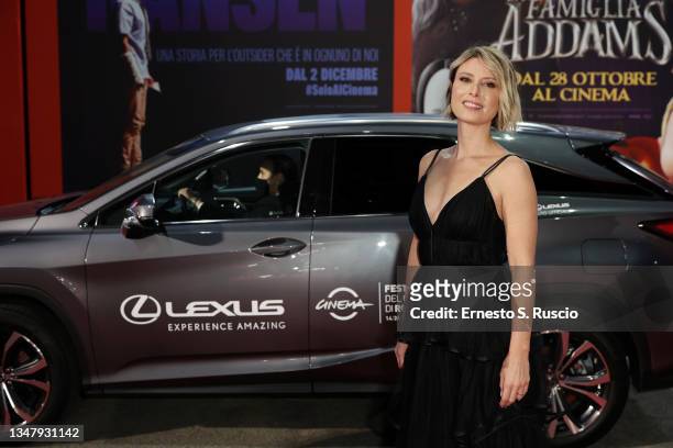Euridice Axen arrives on the red carpet ahead of the "A casa tutti bene" screening during the 16th Rome Film Fest on October 21, 2021 in Rome, Italy.