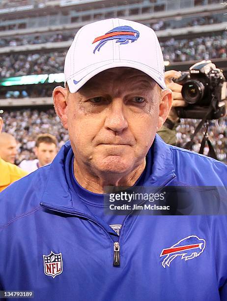 Head coach Chan Gailey of the Buffalo Bills after the game against the New York Jets on November 27, 2011 at MetLife Stadium in East Rutherford, New...
