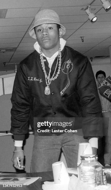 American rapper, record producer, and actor L.L. Cool J poses for a portrait while signing autographs circa 1986 in Los Angeles, California.