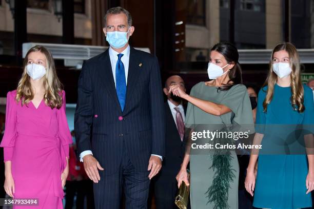 King Felipe VI of Spain, Queen Letizia of Spain, Crown Princess Leonor of Spain and Princess Sofia of Spain attend the 29th Princess of Asturias...