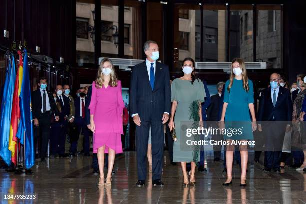 King Felipe VI of Spain, Queen Letizia of Spain, Crown Princess Leonor of Spain and Princess Sofia of Spain attend the 29th Princess of Asturias...