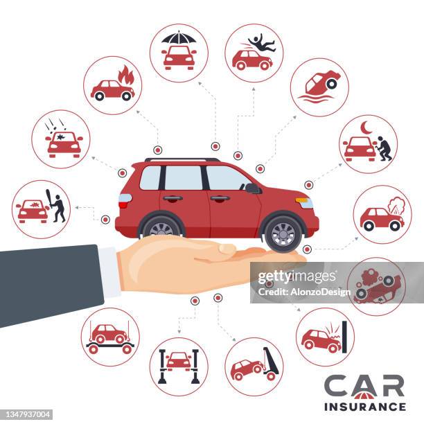 kfz-versicherungskonzept. - airbag stock-grafiken, -clipart, -cartoons und -symbole